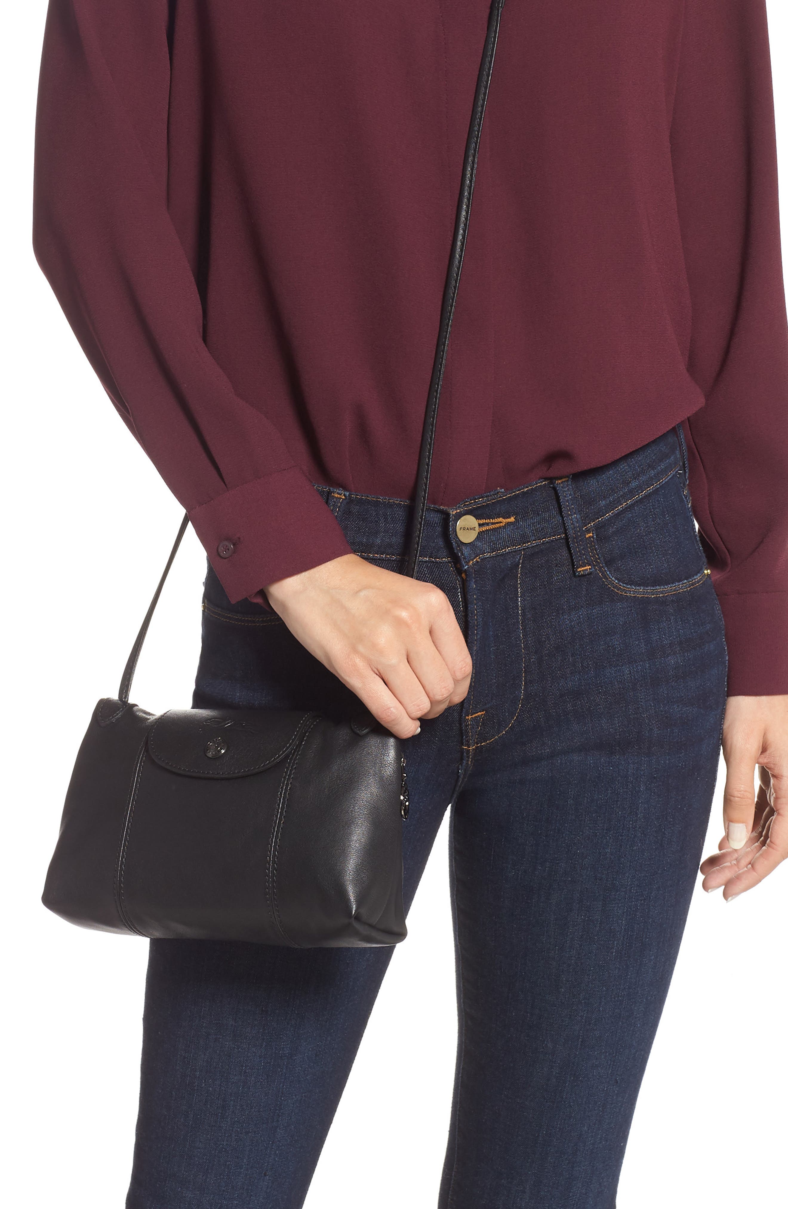 Longchamp Le Pliage - Cuir Leather Crossbody Bag, Alternate, color, 