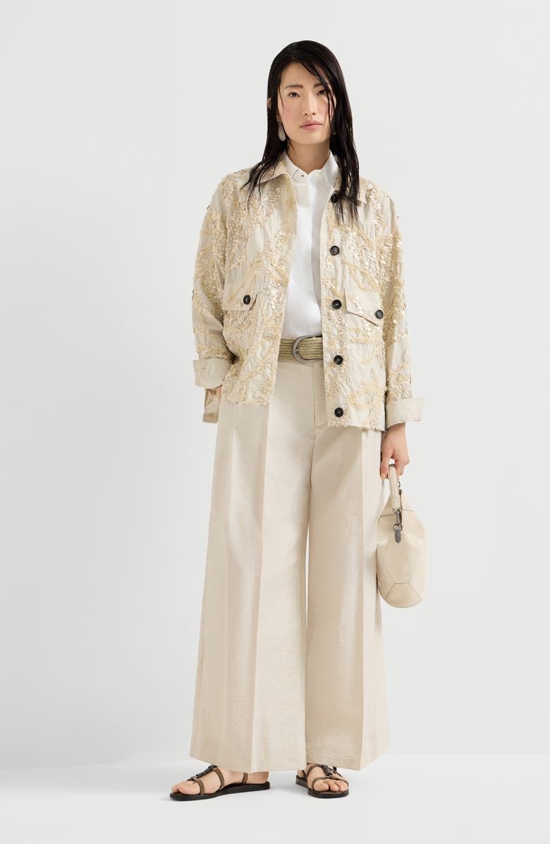 Brunello Cucinelli Dazzling seabed embroidery outerwear, Alternate, color, Beige