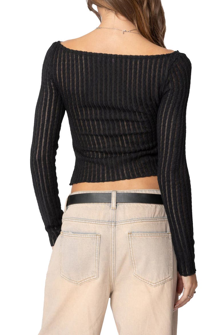 Textured Long Sleeve Boat Neck Shirt, Alternate, color, BLACK