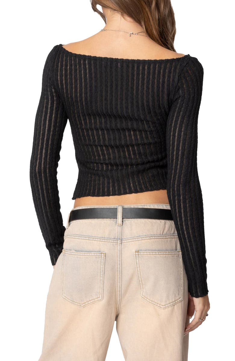 EDIKTED Textured Long Sleeve Boat Neck Shirt, Alternate, color, Black