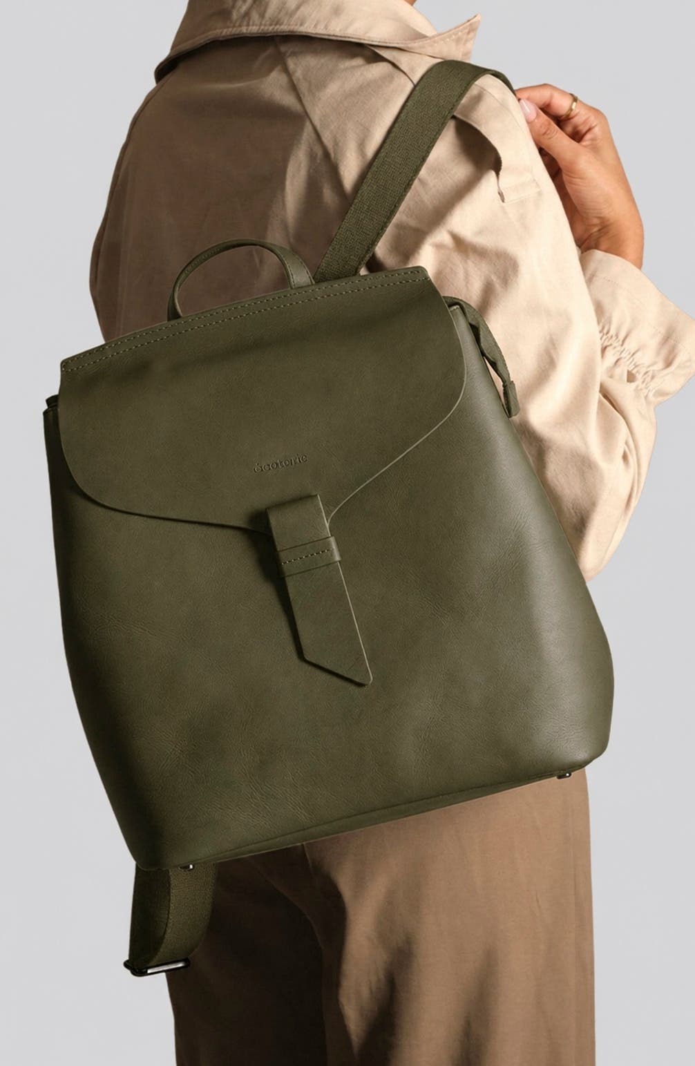 Clementine Leather Backpack, Alternate, color, DARK MOSS