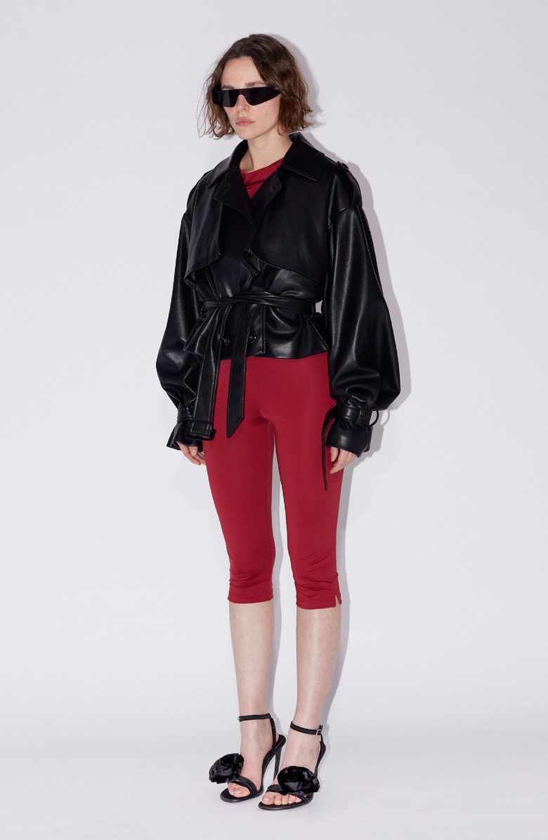 SAEMDI Cropped PU Trench Jacket, Main, color, Black