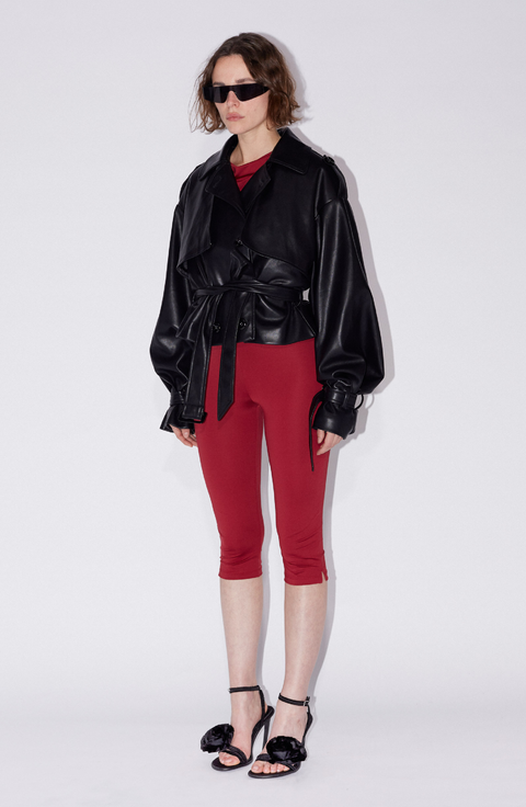 Cropped PU Trench Jacket