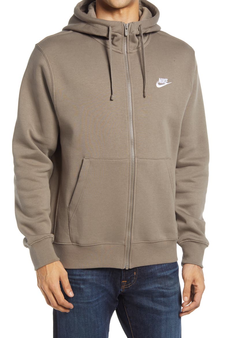 Men's Club Zip-Up Logo Hoodie, Alternate, color, OLVGRY/WHITE