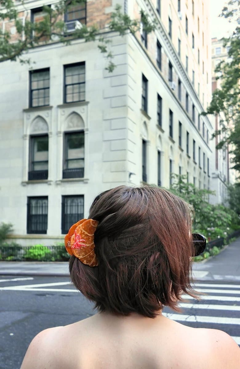 Solar Eclipse Hand Painted Bow Croissant Claw Clip, Alternate, color, Brown