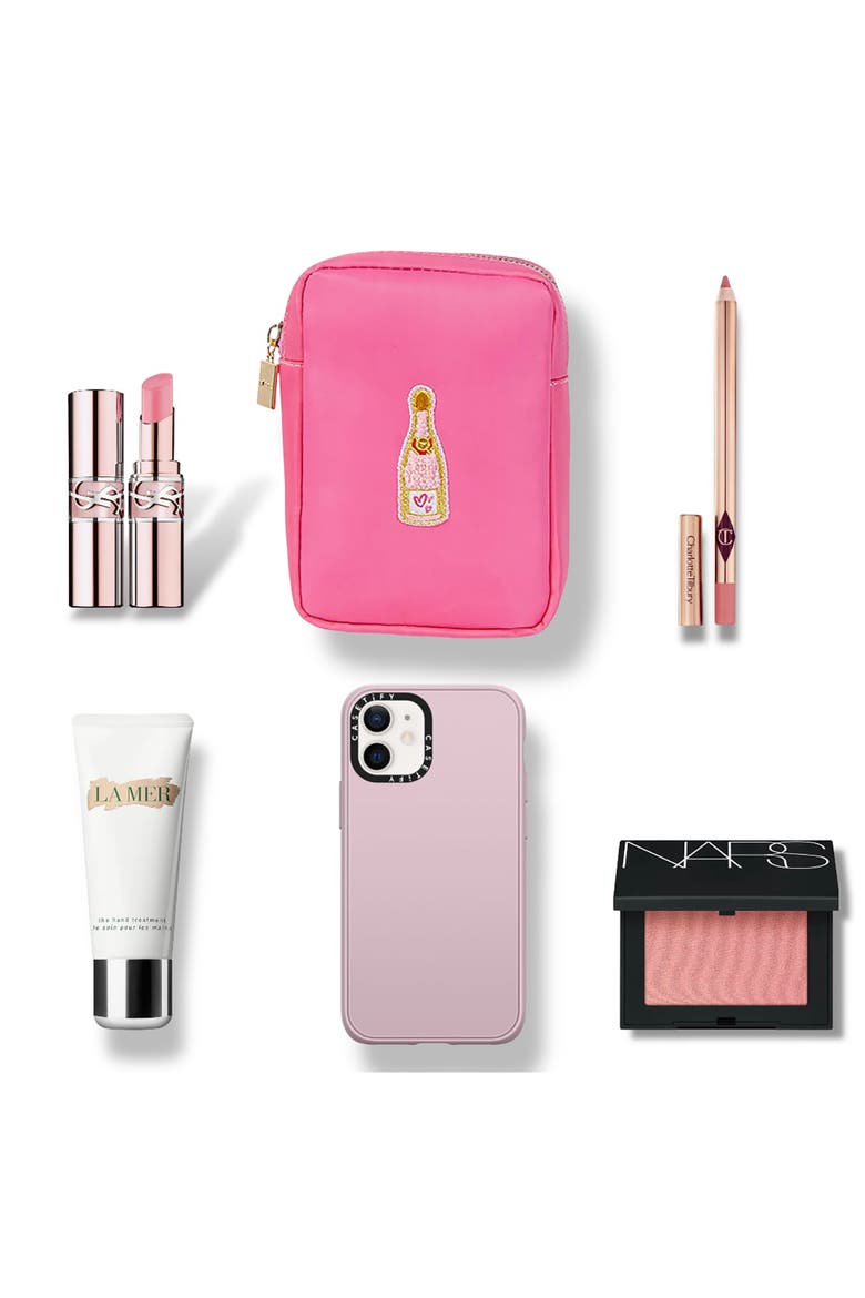 Mini Champagne Cosmetics Bag, Alternate, color, BUBBLEGUM