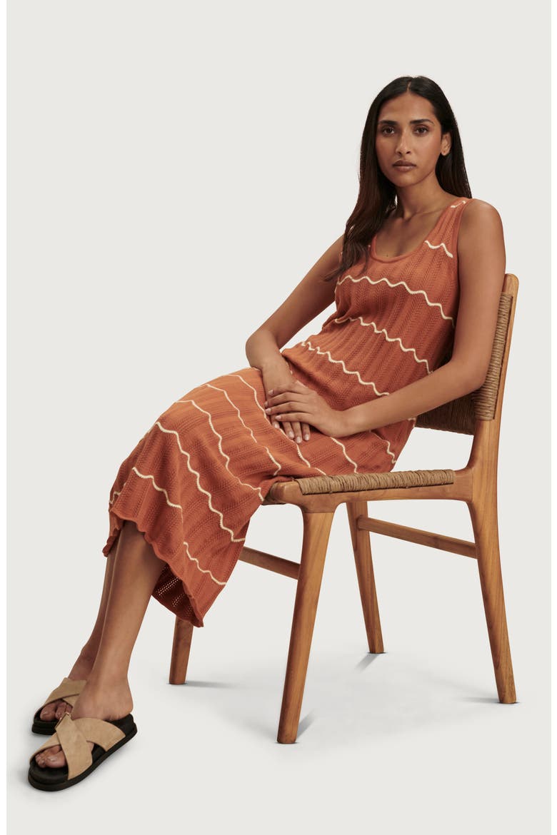 Yuna Scallop Knit Dress, Alternate, color, CARAMEL CLAY / ANISE FLOWER