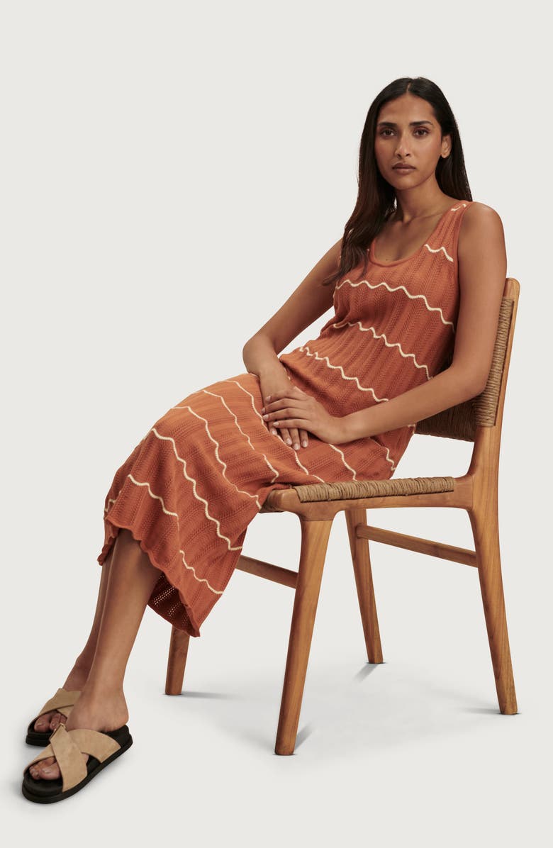 Varley Yuna Scallop Knit Dress, Alternate, color, Caramel Clay / Anise Flower