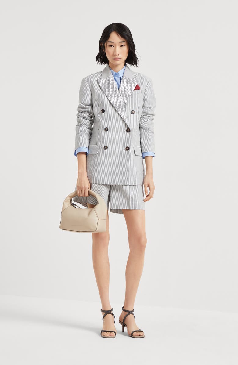 Brunello Cucinelli Striped twill blazer, Alternate, color, 