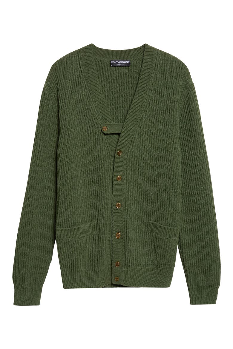 Ribbed Cotton Blend Cardigan, Main, color, VERDONE SCURISSIMO