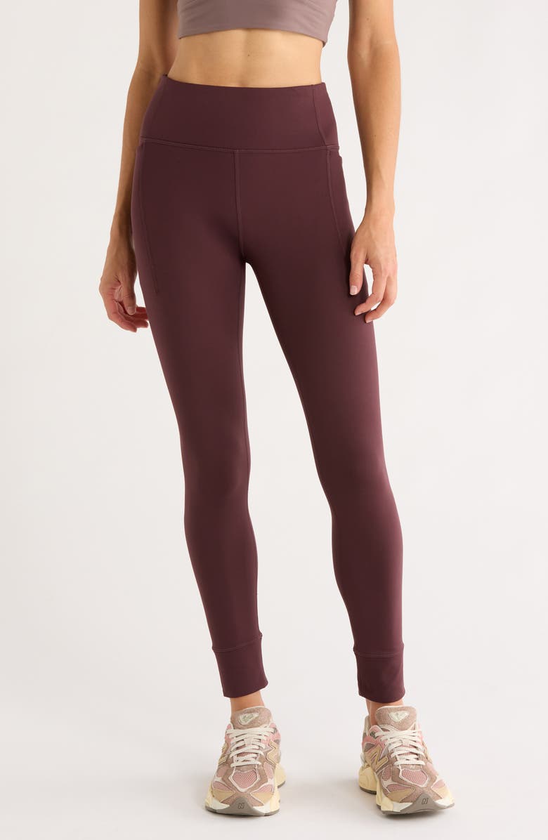 Zella Cozy Tech Pocket Leggings, Main, color, Burgundy Fudge