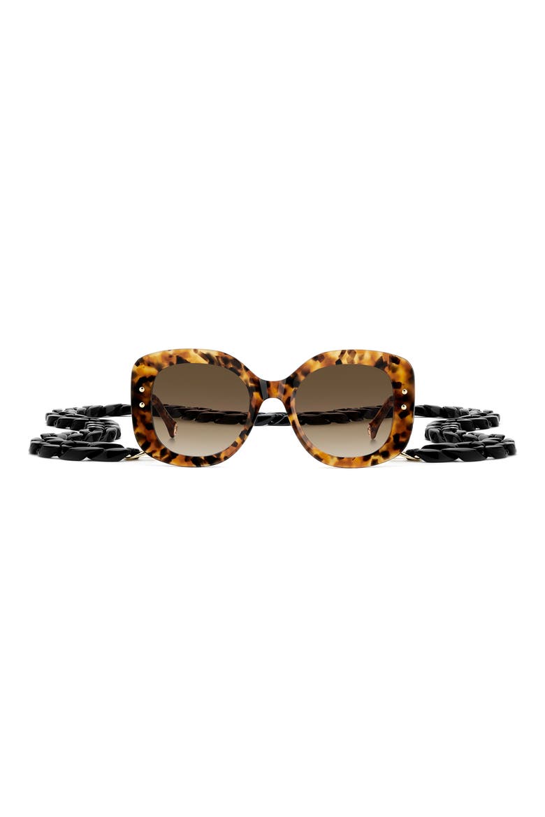 53mm Gradient Rectangular Sunglasses with Removable Chain, Main, color, HAVANA/ BROWN SF