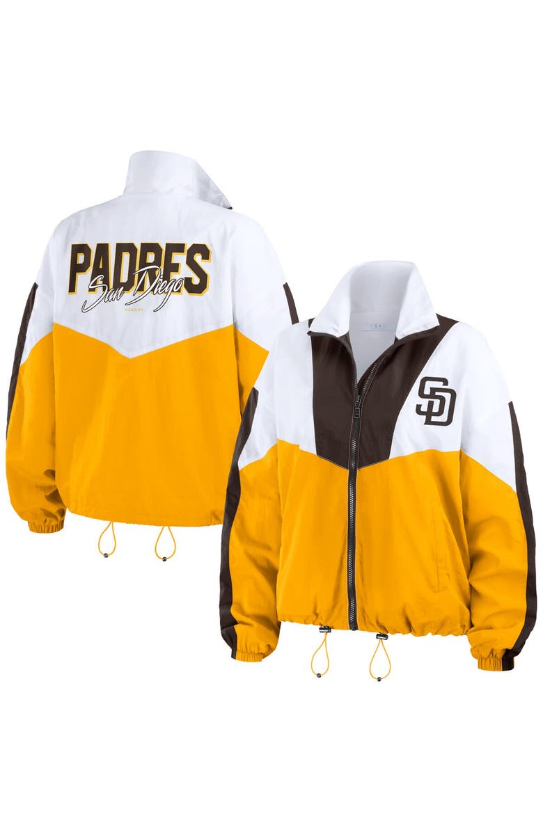 WEAR by Erin Andrews Women's WEAR by Erin Andrews White/Gold San Diego Padres Color Block Full-Zip Windbreaker Jacket, Main, color, 