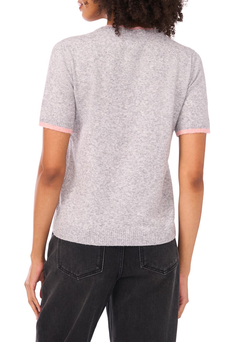Double Crewneck Short Sleeve Sweater, Alternate, color, GREY HAZE HEATHER