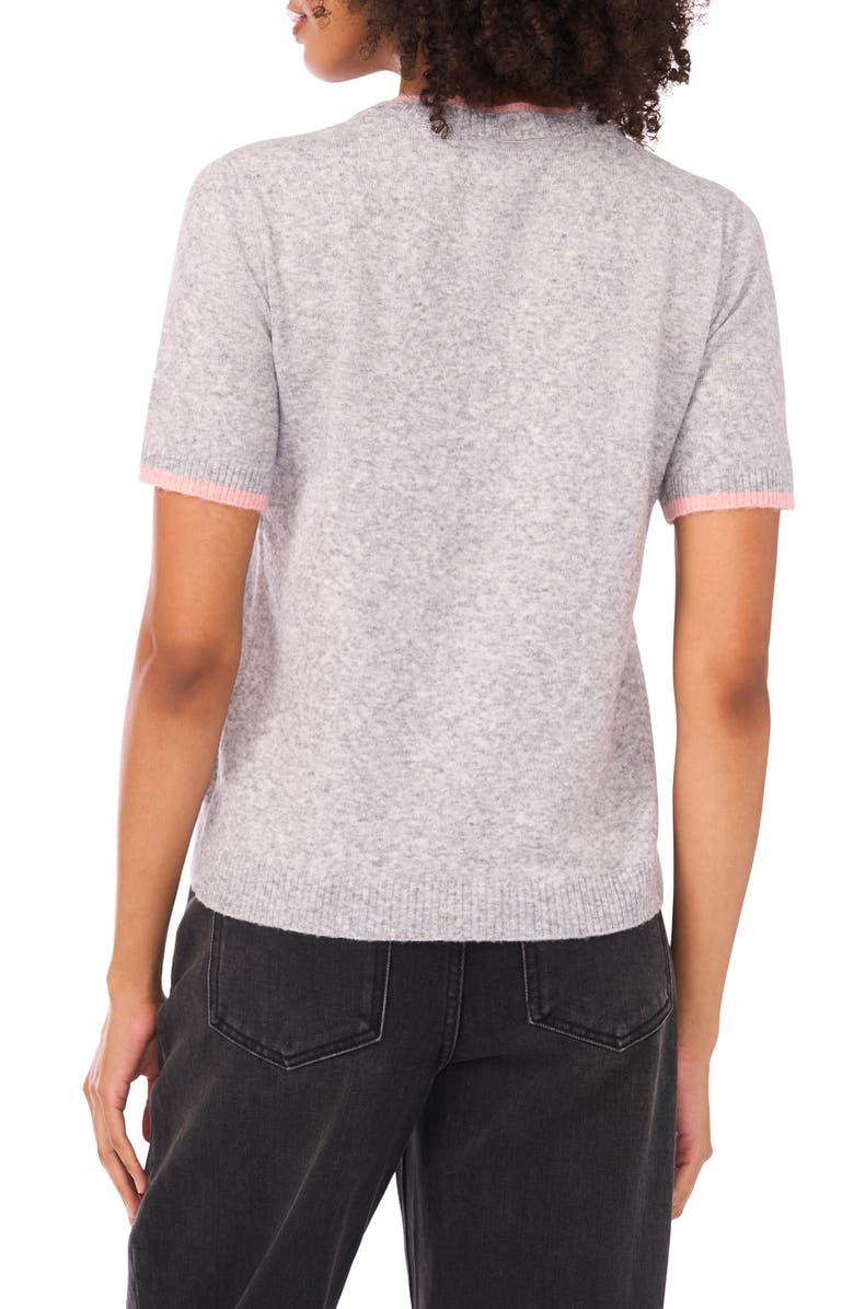1.STATE Double Crewneck Short Sleeve Cotton Sweater, Alternate, color, Grey Haze Heather