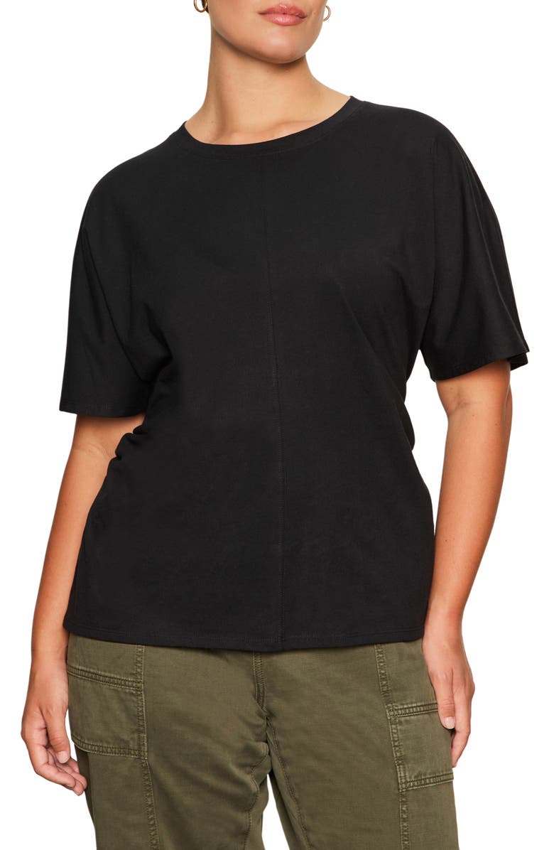 Sanctuary Dolman Sleeve Shirred Organic Cotton T-Shirt, Main, color, Black