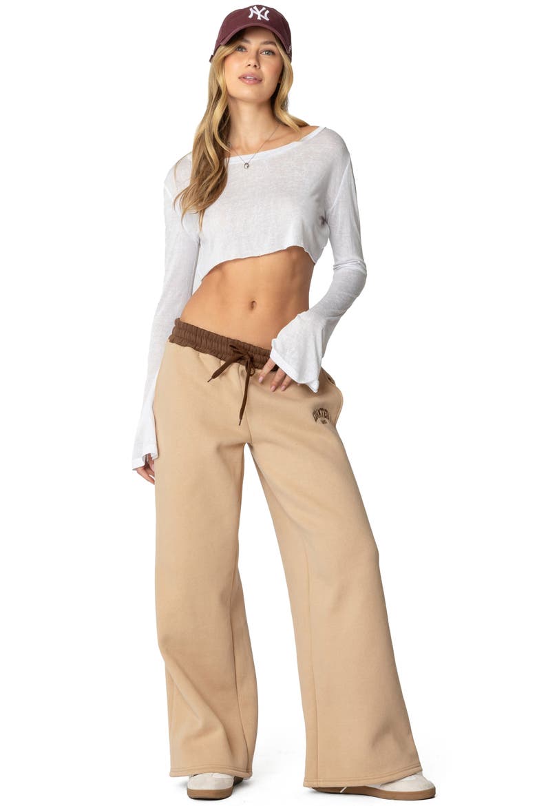Contrast Waist Logo Wide Leg Sweatpants, Alternate, color, CAMEL