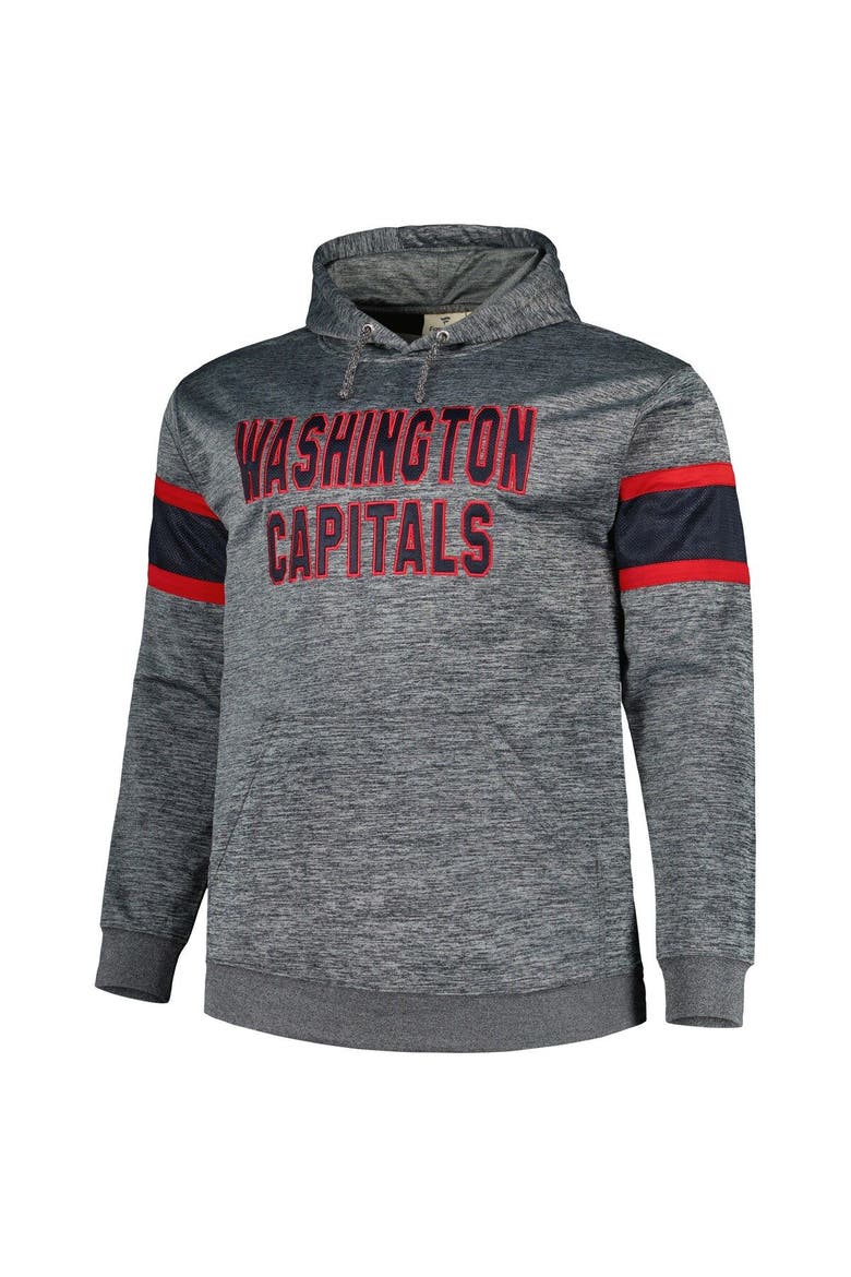 Men's Heather Charcoal Washington Capitals Big & Tall Stripe Pullover Hoodie, Alternate, color, Heather Charcoal