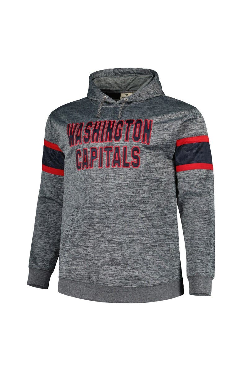 PROFILE Men's Heather Charcoal Washington Capitals Big & Tall Stripe Pullover Hoodie, Alternate, color, Heather Charcoal