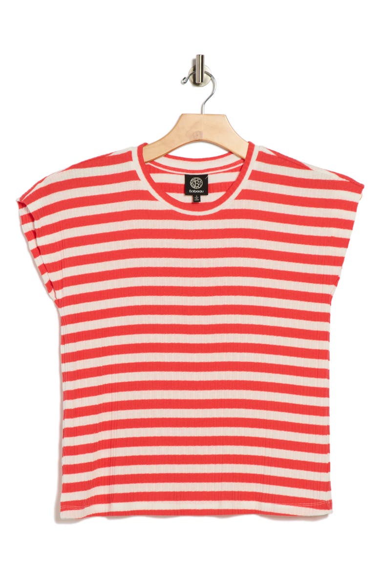 Bobeau Relaxed Drop Shoulder T-Shirt, Alternate, color, Hibiscus/ Ivory Stripe