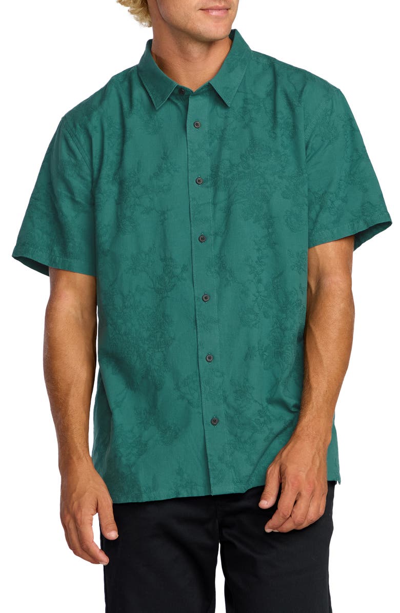 Billabong Sunshine Garage Stripe Short Sleeve Button-Up Shirt, Main, color, Teal