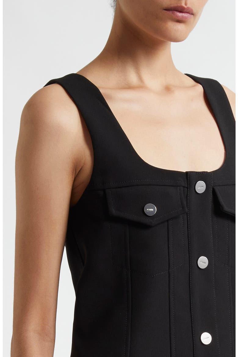Snap Front Bonded Crepe Minidress, Alternate, color, BLACK