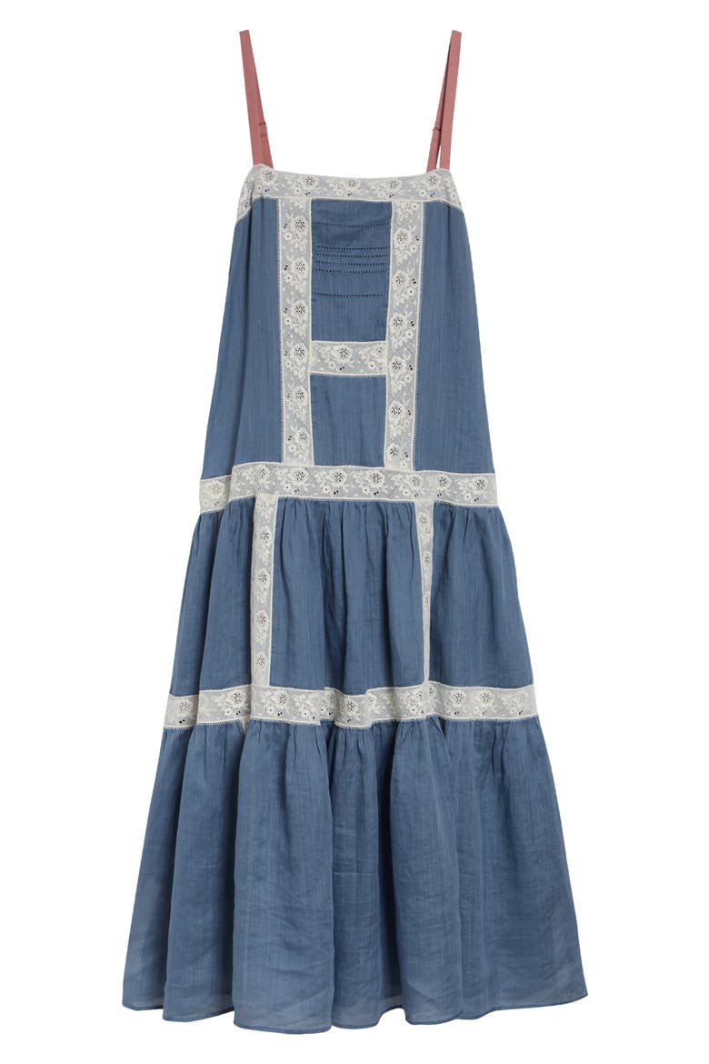 Mazarine Lace Trim A-Line Dress, Alternate, color, BLUE STEEL