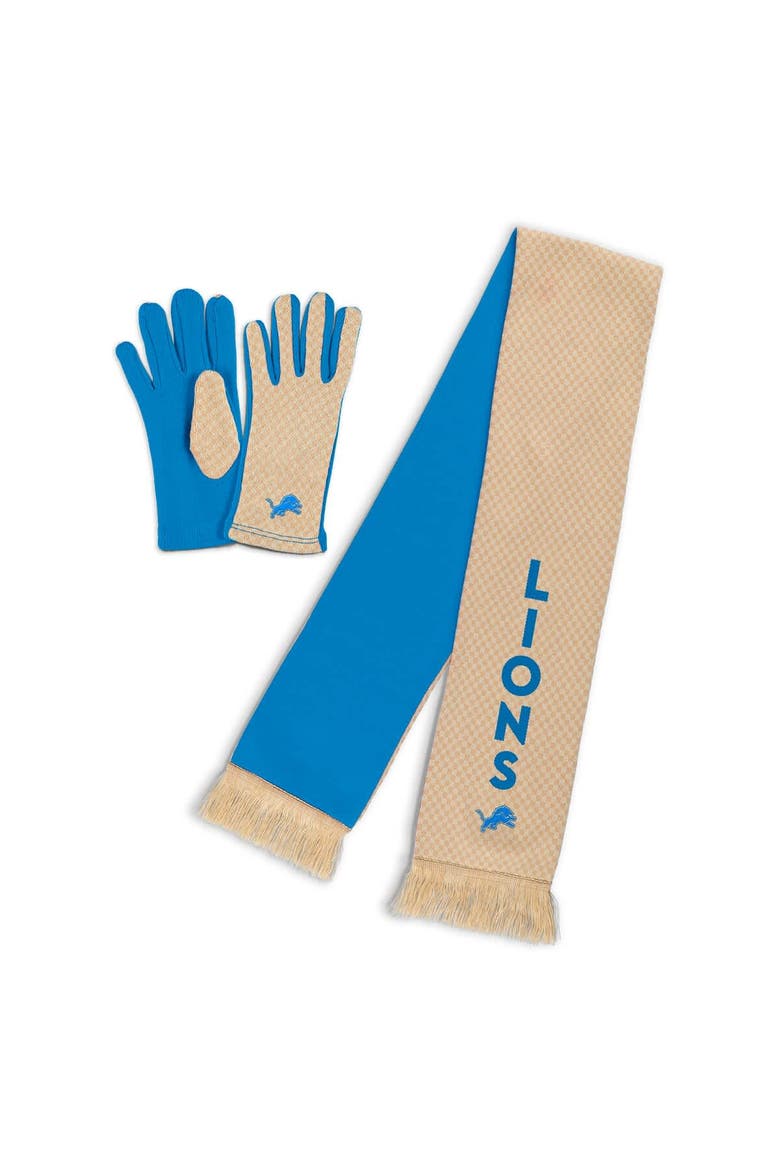 Women's WEAR by Erin Andrews Detroit Lions Tonal Microcheck Scarf & Glove Set, Main, color, Tan