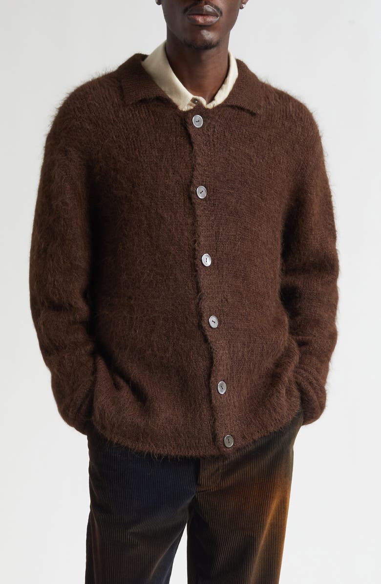 The Elder Statesman Thistle Alpaca Blend Cardigan, Main, color, Wenge