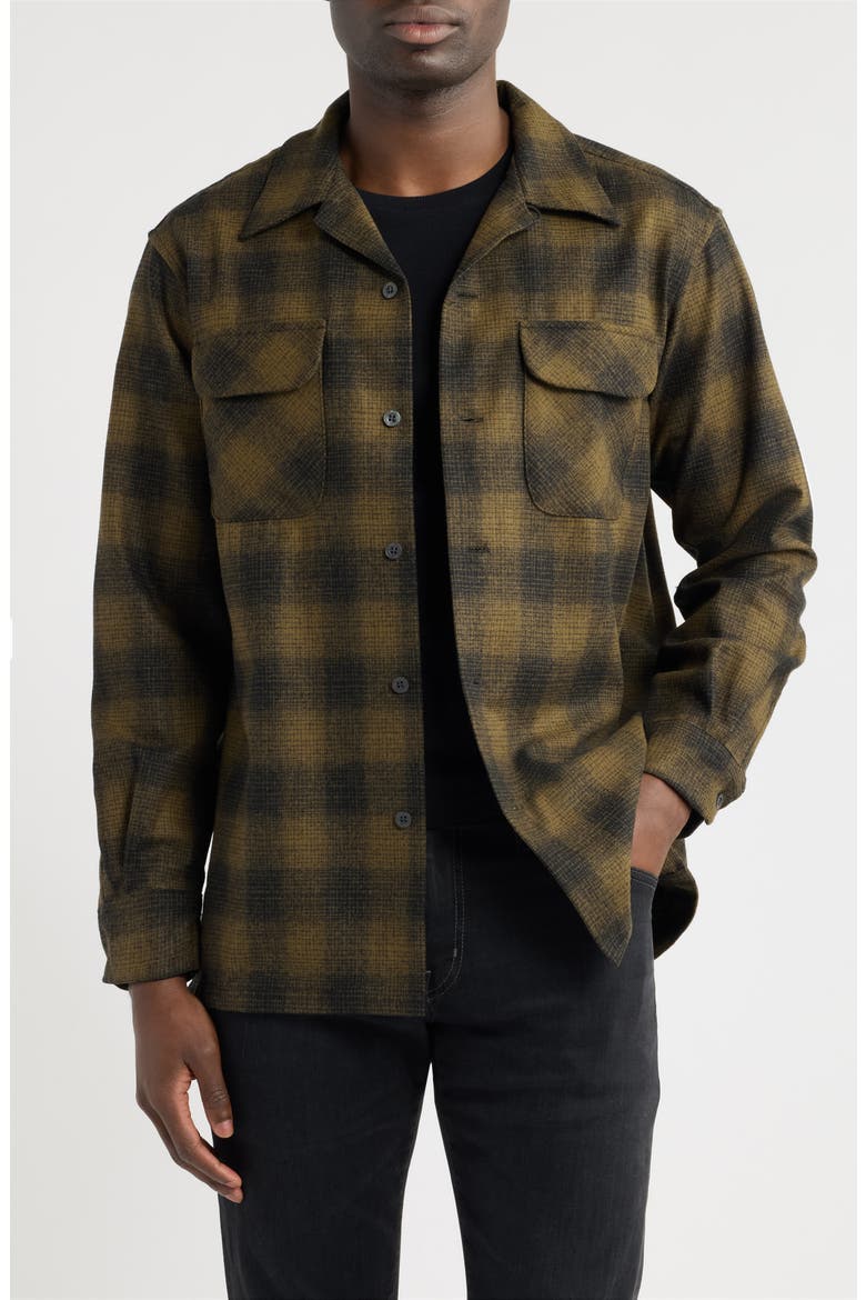 Plaid Wool Flannel Button-Up Board Shirt, Main, color, OLIVE SHADOW PLAID