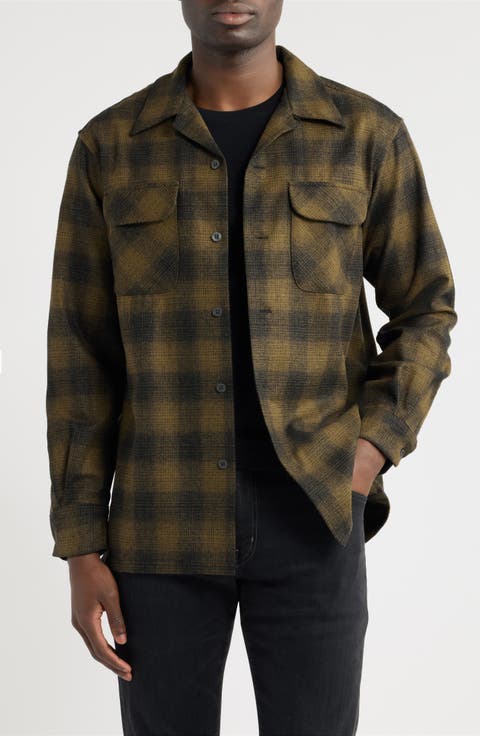 Plaid Wool Flannel Button-Up Board Shirt
