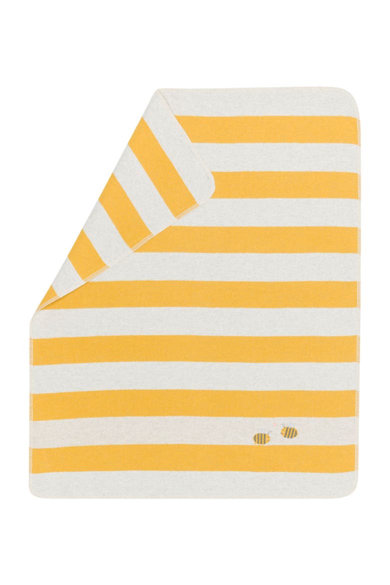 Juwel Stripes With Bees With Embroidery Baby Blanket, Main, color, Yellow/Gry