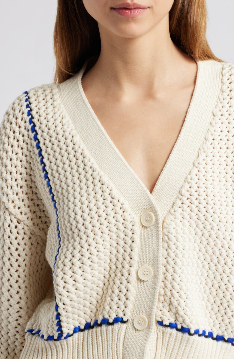 Solid & Striped The Nico Asymmetric Open Stitch Crop Cotton Cardigan, Alternate, color, 