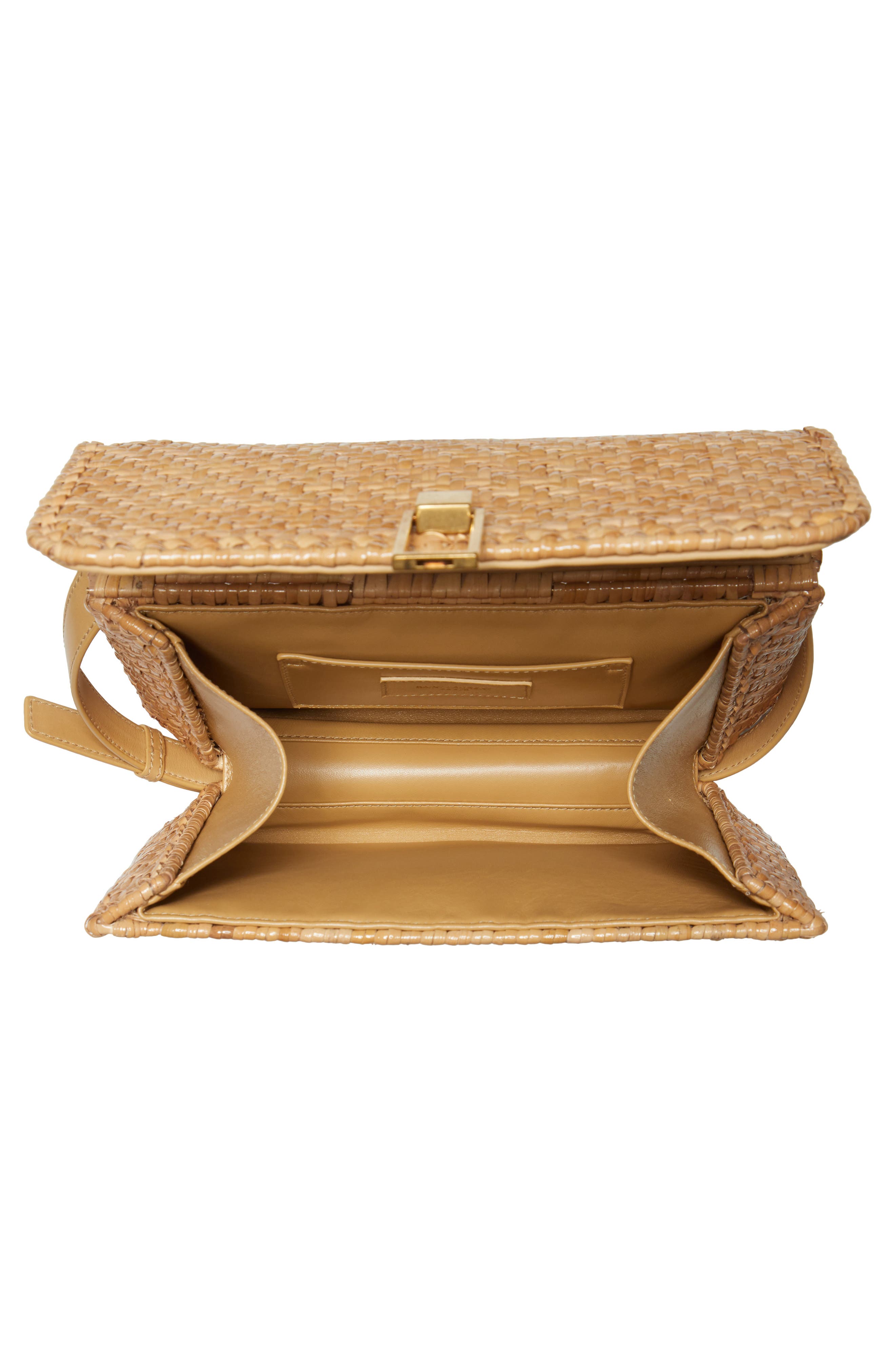 YSL Croc Embossed Leather Shoulder Bag, Alternate, color, NATURAL STRAW/ BROWN GOLD
