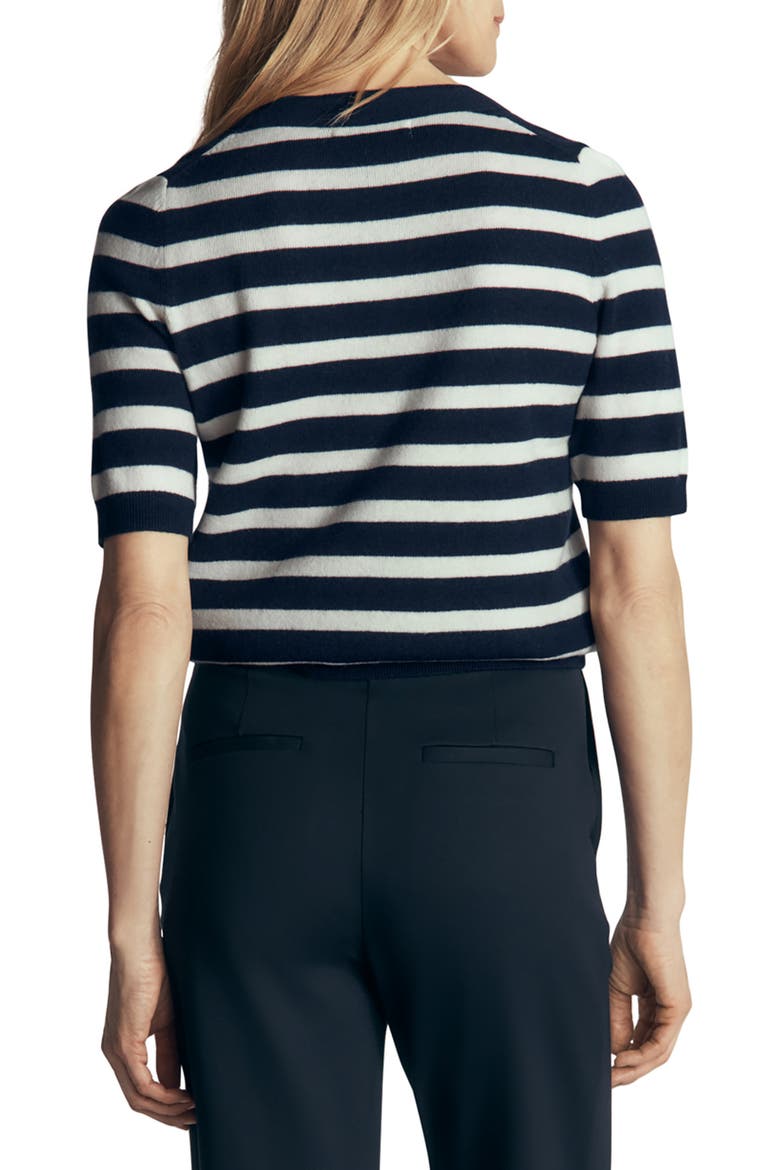 Felicity Bow Cotton & Cashmere Sweater, Alternate, color, NAVY,IVORY STRIPE
