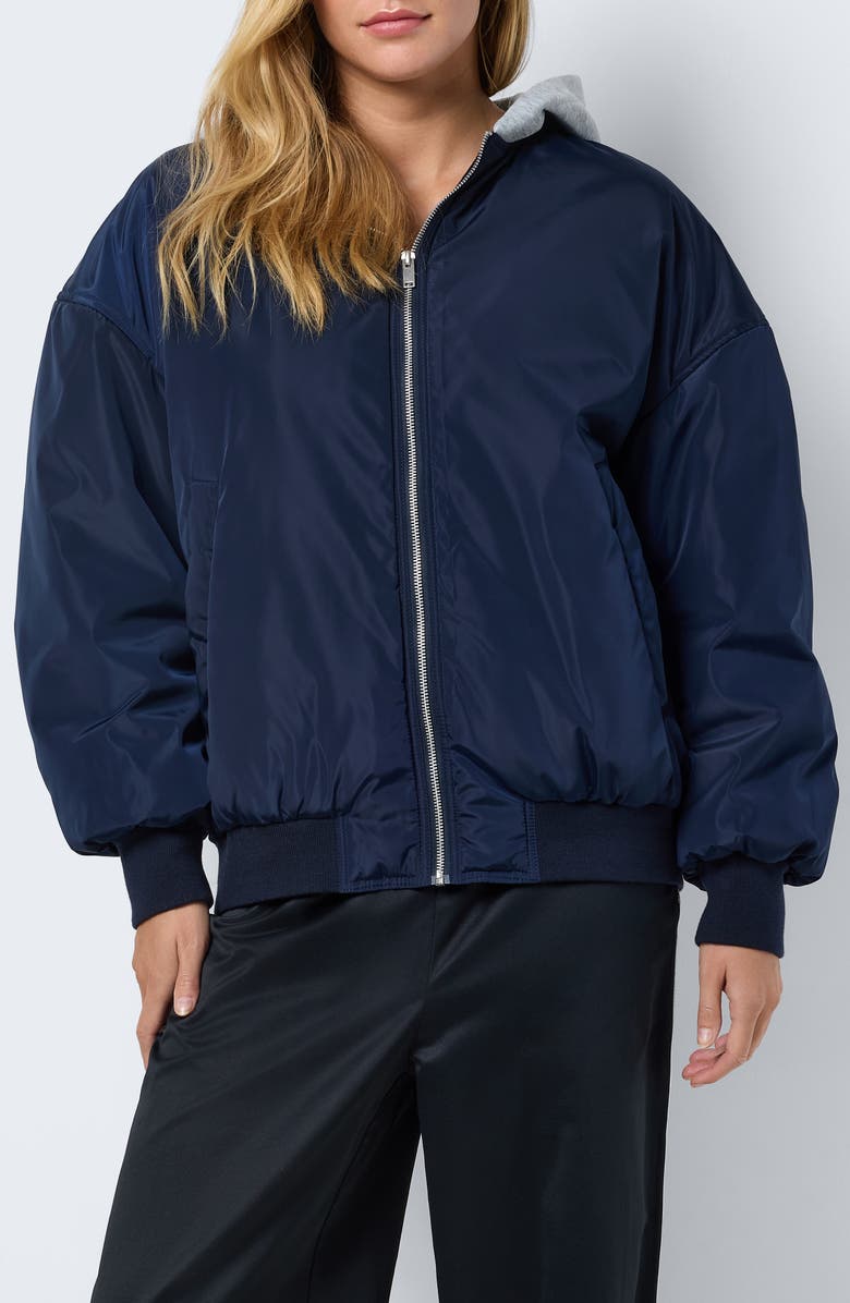 Noisy may Miley Water Repellent Hooded Bomber Jacket, Main, color, 
