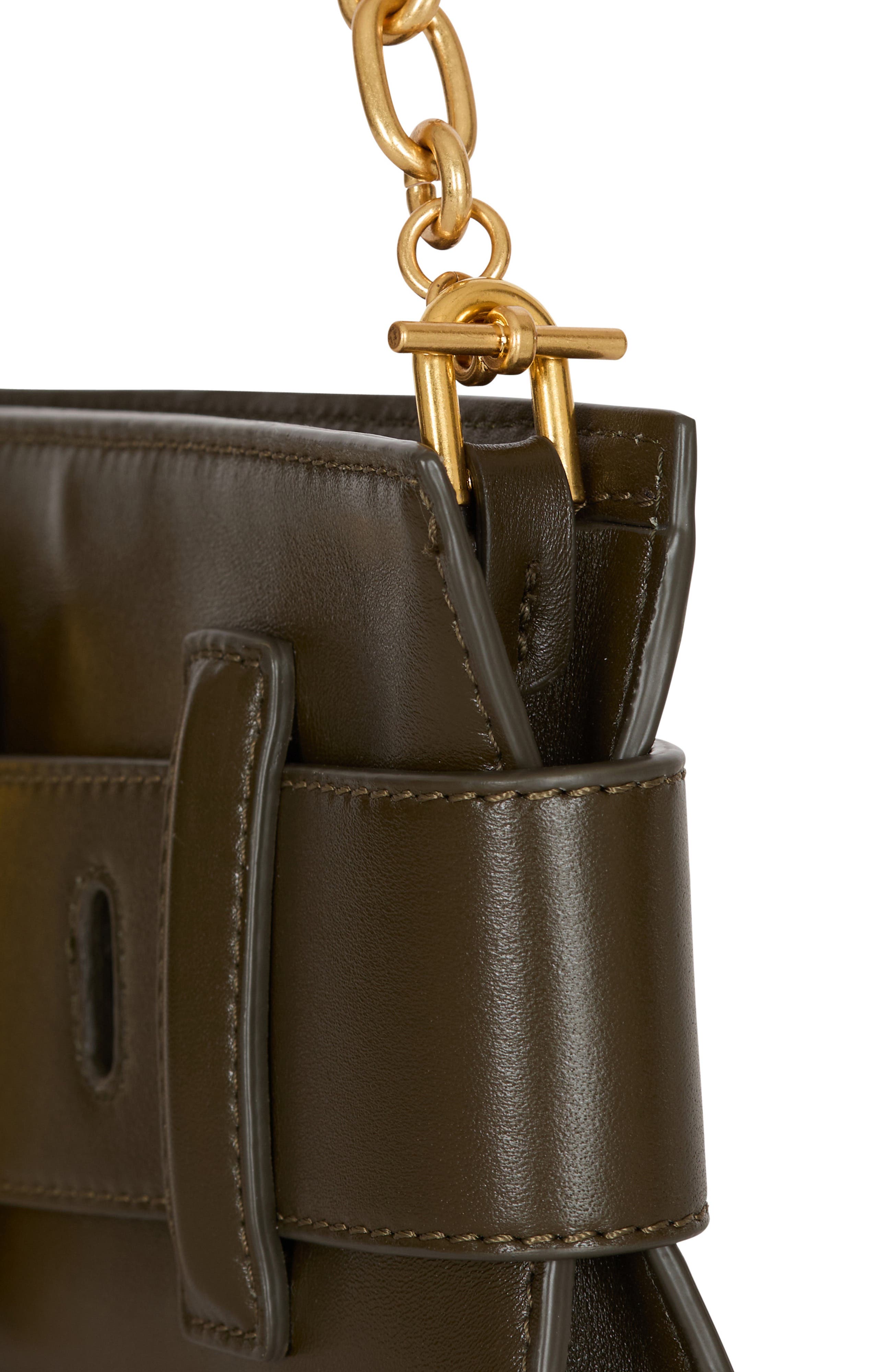 Balmain Anthem calfskin leather clutch, Alternate, color, Khaki