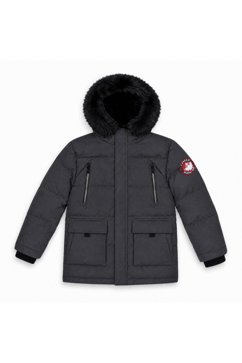 Boys' Faux Fur Hood Insulated Puffer Parka, Alternate, color, Black