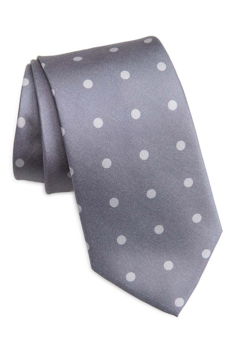 Polka Dot Silk Tie, Main, color, GRAY