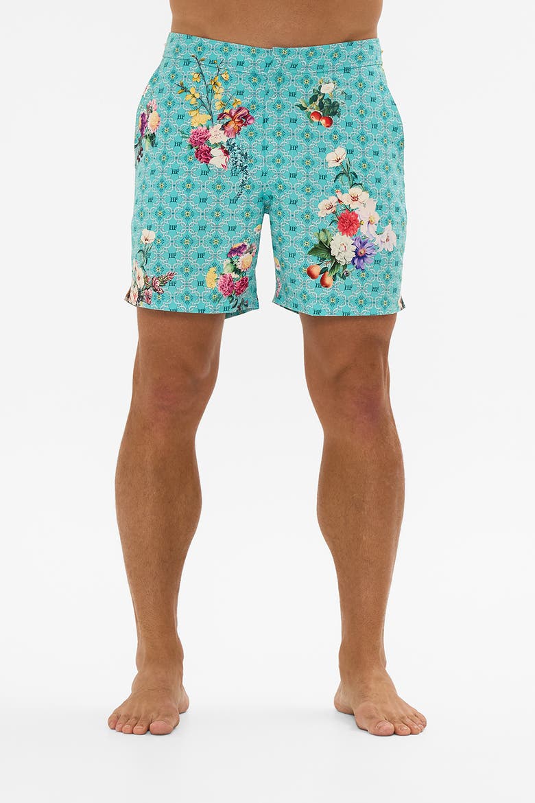 Mid Length Boardshort With Fixed Waist Gardens Of Queluz, Alternate, color, Gardens Of Queluz