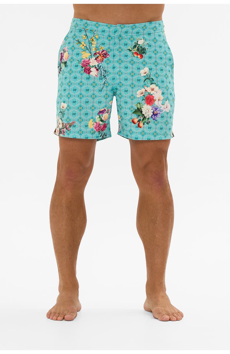 Hotel Franks By Camilla Mid Length Boardshort With Fixed Waist Gardens Of Queluz, Alternate, color, Gardens Of Queluz