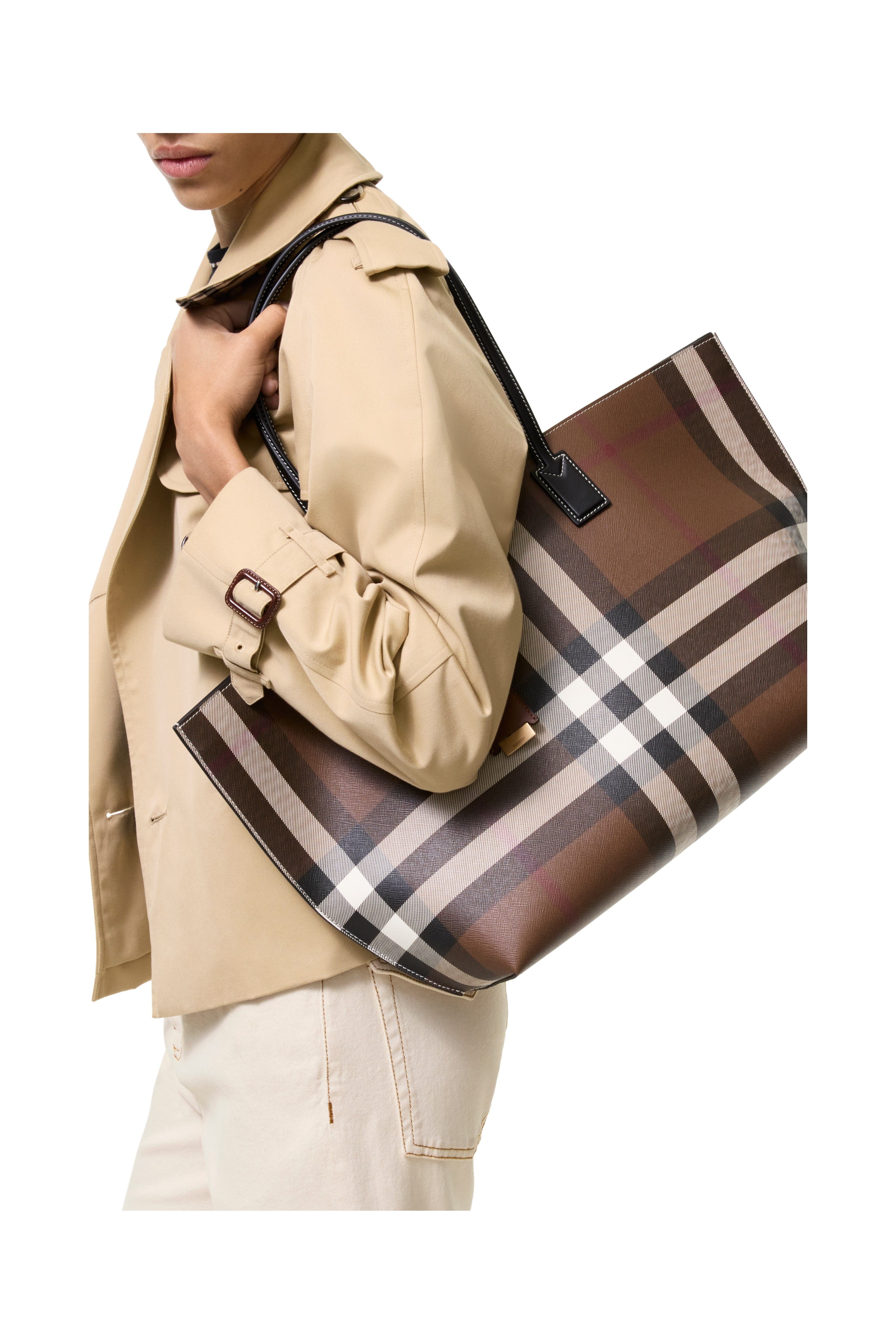 Medium Check Tote, Alternate, color, Dark birch brown