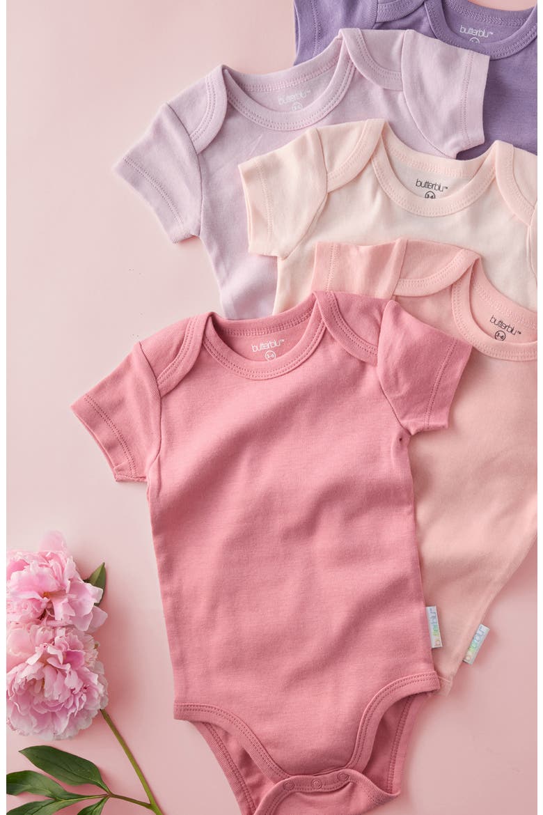 Avery Assorted 5-Pack Organic Cotton Bodysuits, Alternate, color, PINK