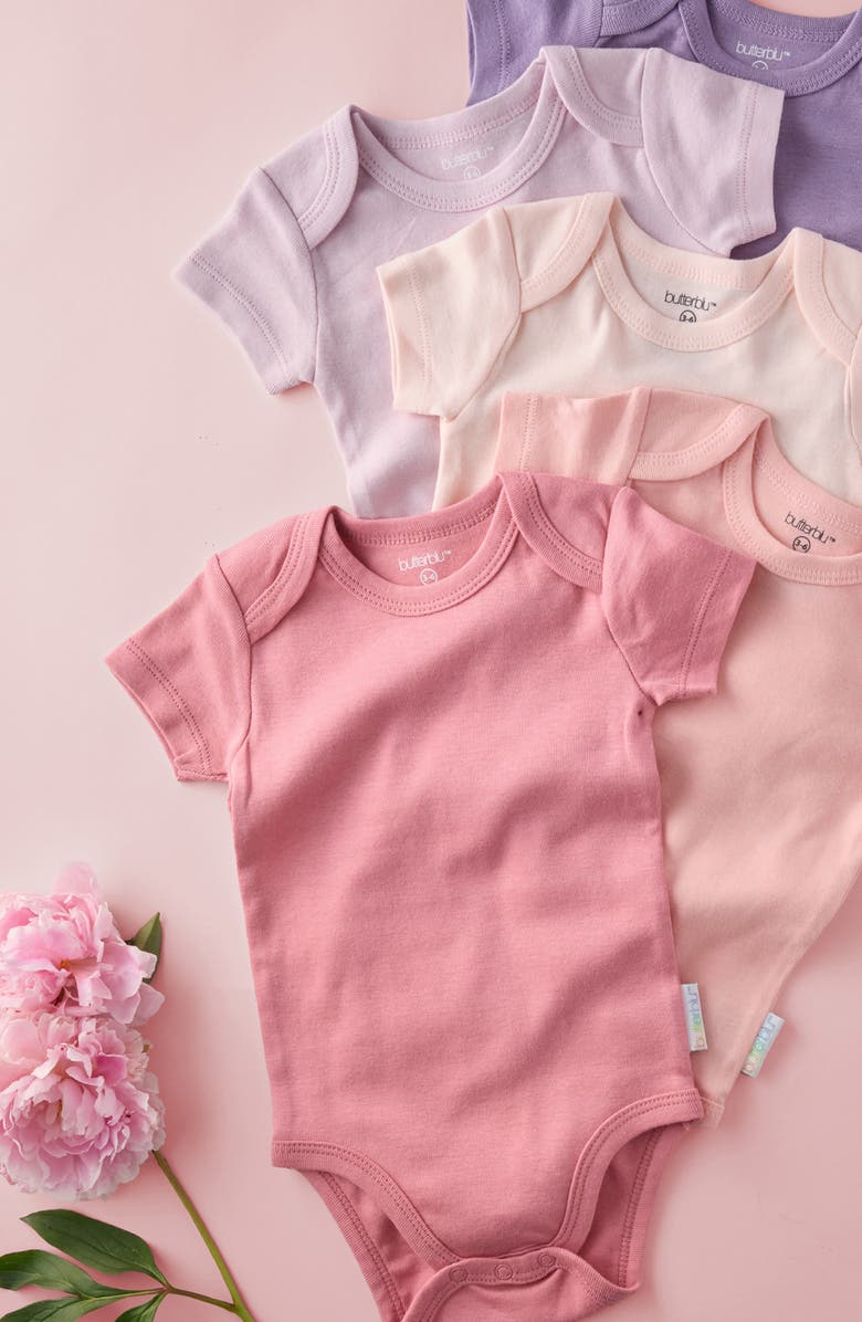 BUTTERBLU Avery Assorted 5-Pack Organic Cotton Bodysuits, Alternate, color, Pink