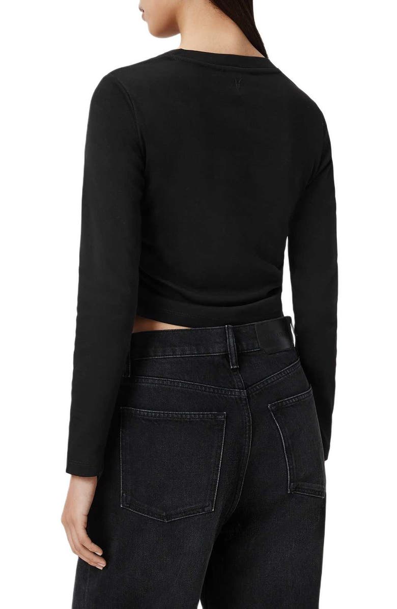 AllSaints Sonny Side Ruched Cotton Top, Alternate, color, Black