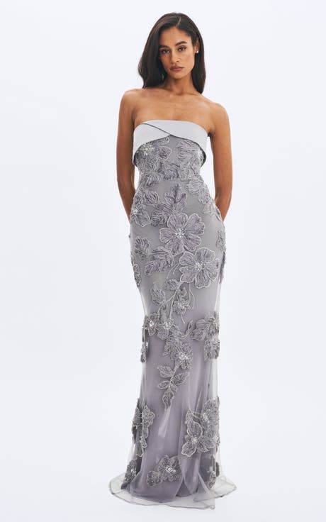 Raphaela Beaded Floral Strapless Mermaid Maxi Dress