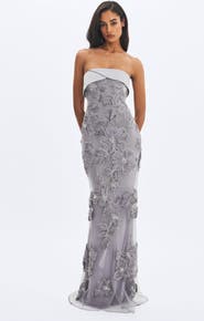 Miss Circle Raphaela Beaded Floral Strapless Mermaid Maxi Dress