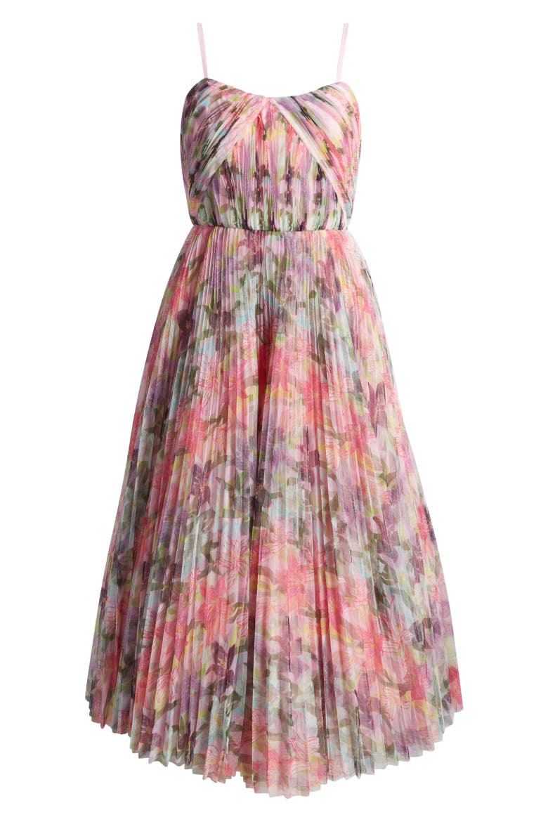 Vita Floral Pleated Tulle A-Line Gown, Alternate, color, PINK LAUGHING LILLIES TULLE