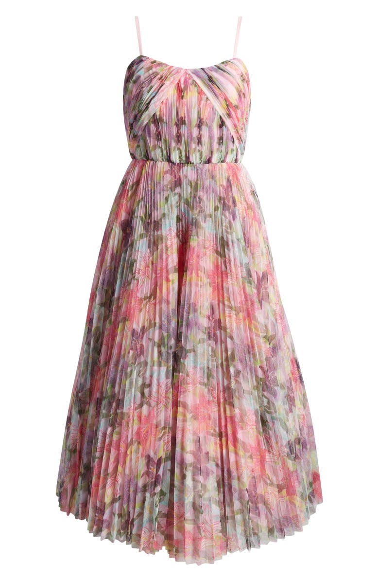 Hutch Vita Floral Pleated Tulle A-Line Gown, Alternate, color, Pink Laughing Lillies Tulle