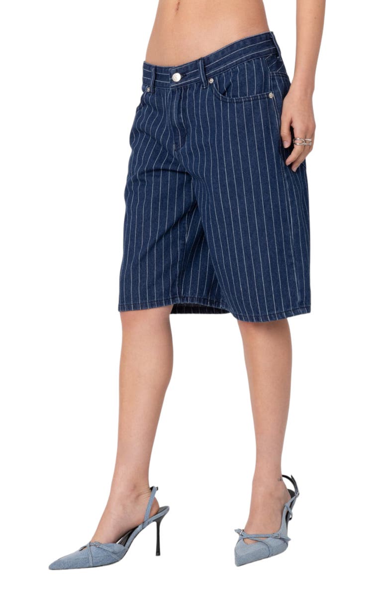 EDIKTED Pinstripe Denim Bermuda Shorts, Alternate, color,